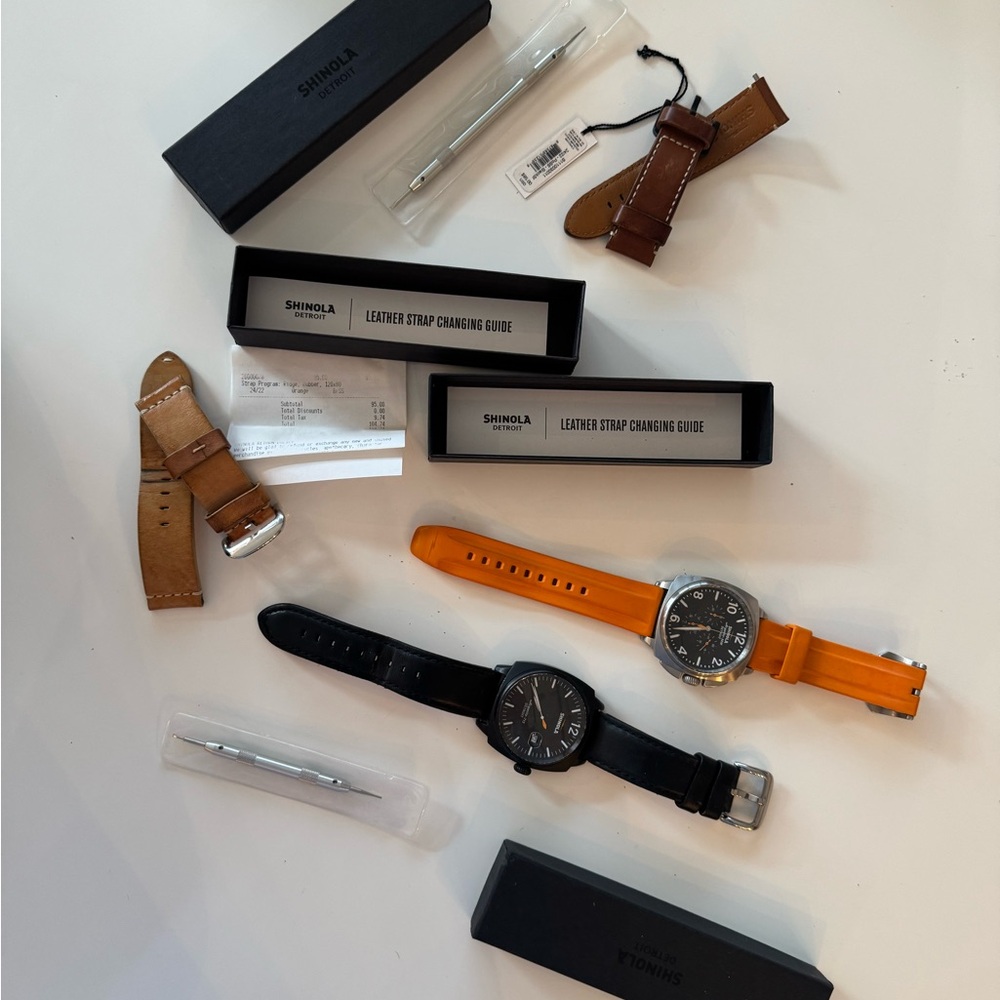 2 Shinola Men Watch + 4 Bands Bundle Brakeman and Brakeman Chrono